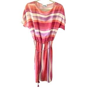 VTG 80's Lizzy & Johnny cottage core dress striped pink purple midi Small Medium